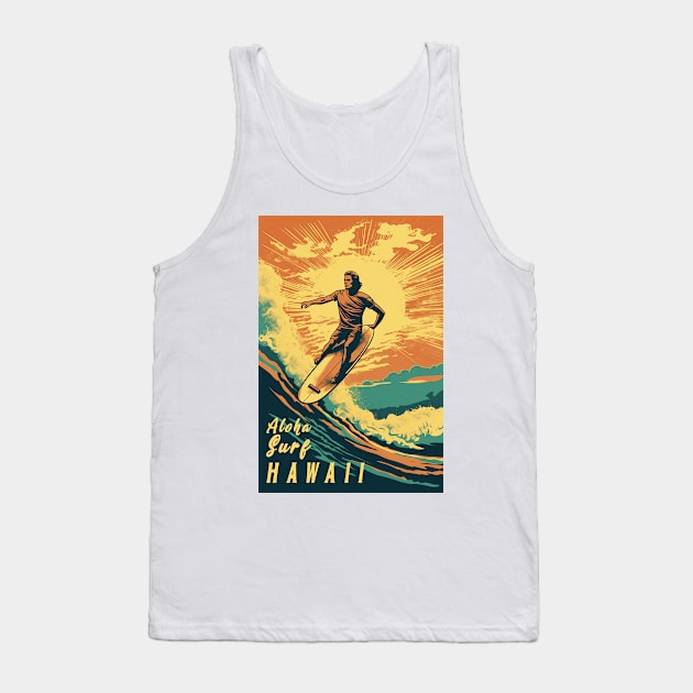 Hawaii Vintage Retro Travel Poster Tank Top by GreenMary Design